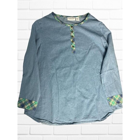 Country Store Shirt Women's 1X Denim Blue Colored‎ Plaid Buttoned - Picture 3 of 6